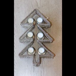 BEADED CHRISTMAS TREE CANDLE HOLDER WITH CANDLES